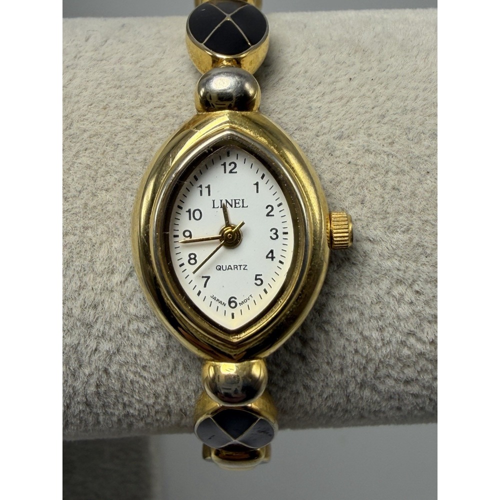 Linel New Battery Ladies Watch Enamel Vintage 18MM 7.5" Gold Tone